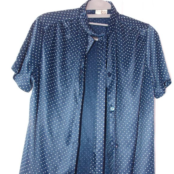 Sears Retro Blue Polkadot Blouse - Women | Color: Blue | Size: small - Picture 2 of 4